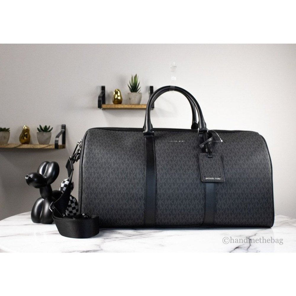 NEW Michael Kors Harrison Black Large Duffle Bag PVC Travel Weekender Luggage - Picture 3 of 12